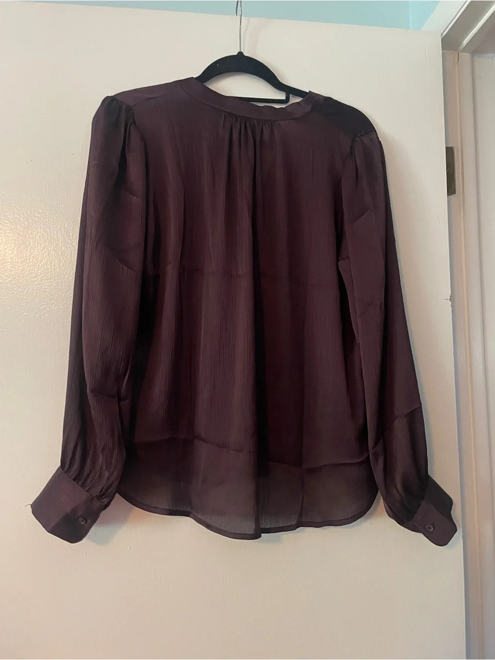 NWT Dark Plum Satin Long-Sleeve Button Front Blouse - Women